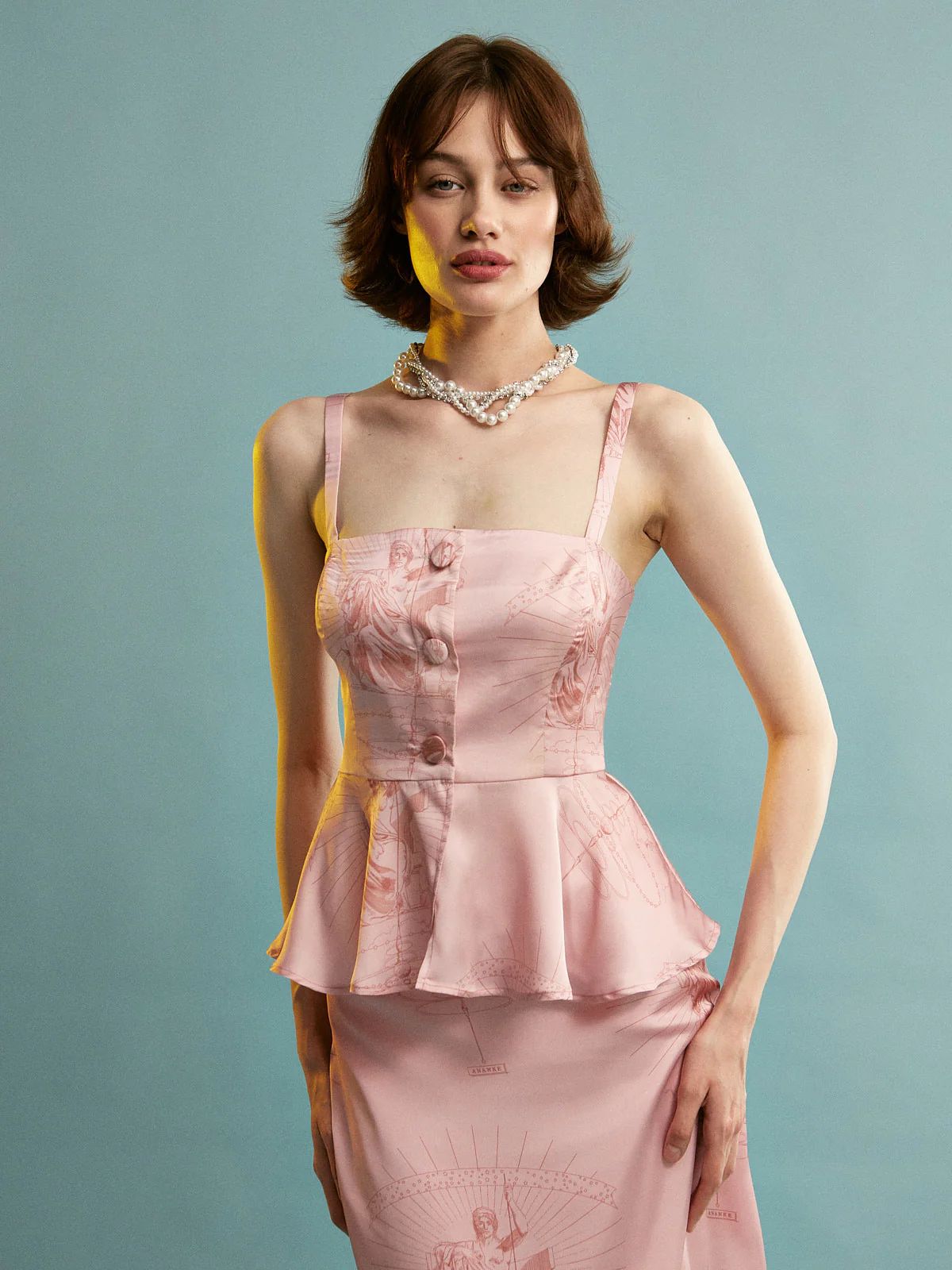 Ananke satin button pink top