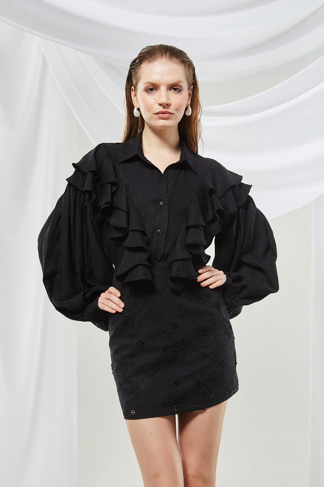 Aster broderie mini black skirt - Image 4