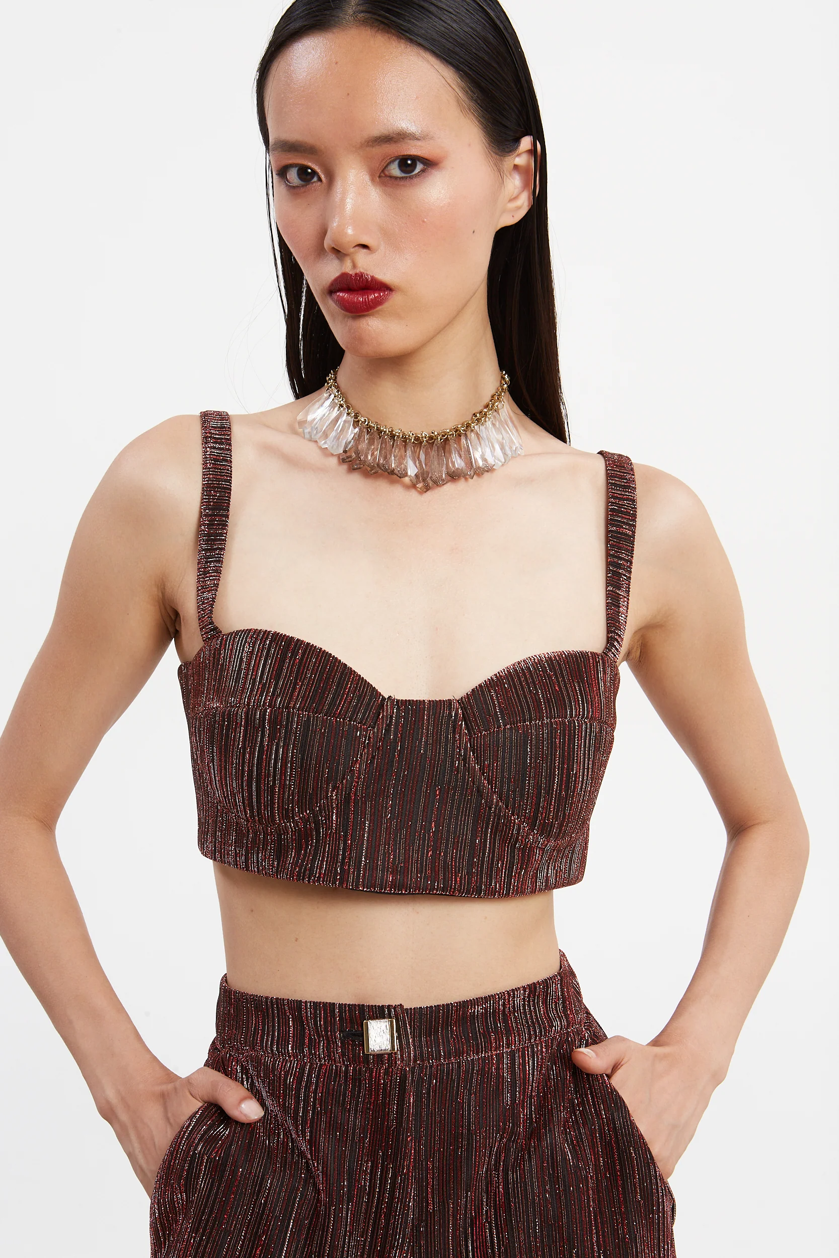 Gloria lurex red bustier top - Image 2