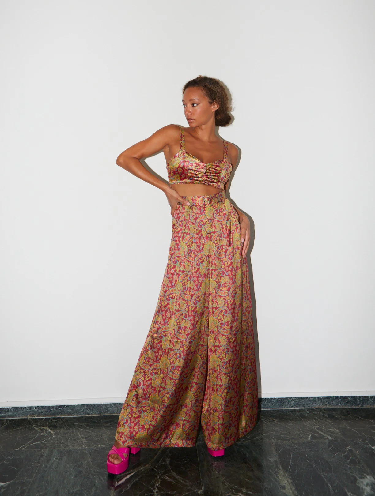 Lysandra satin printed wide pants