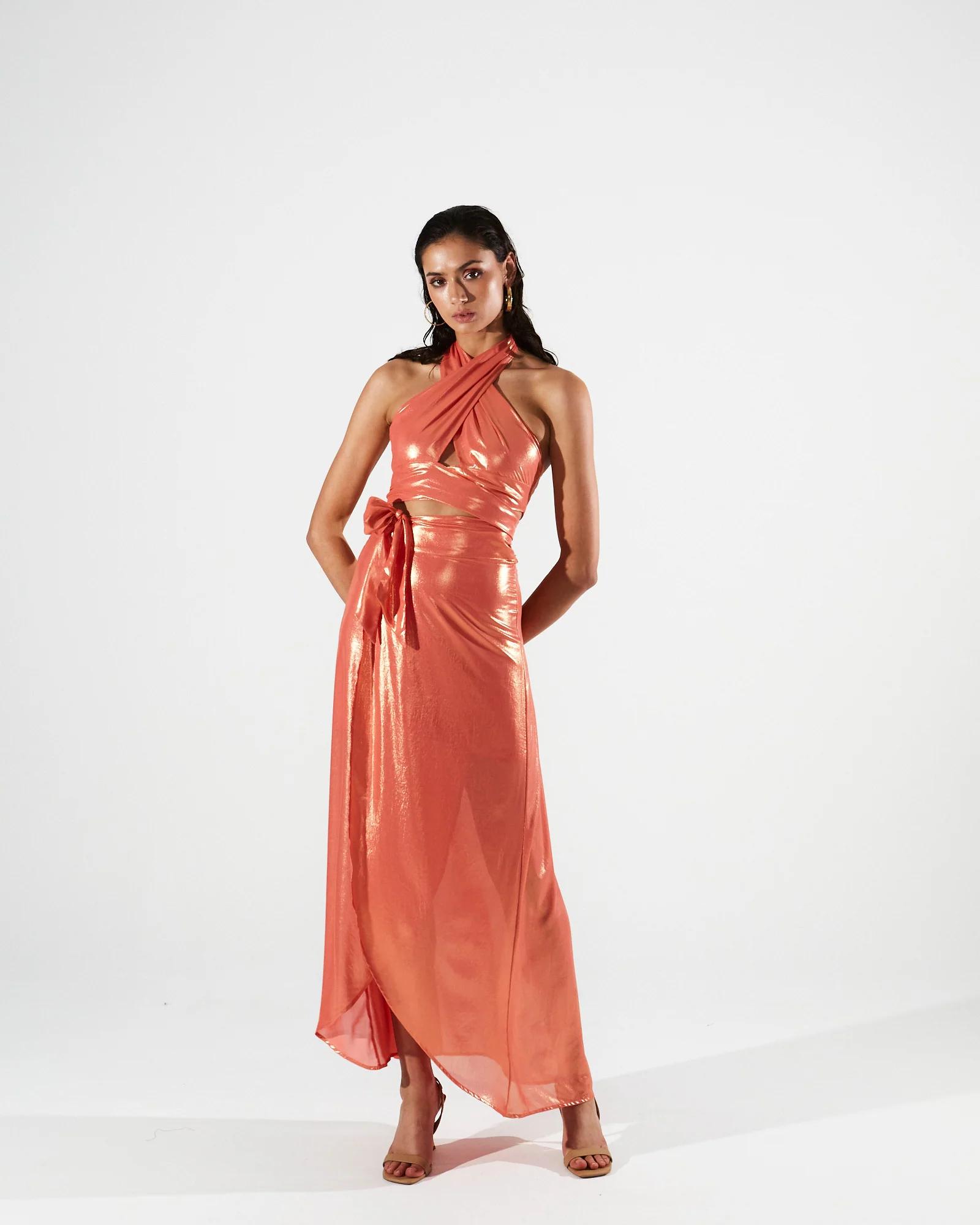 Magnolia shiny coral wrap skirt - Image 2