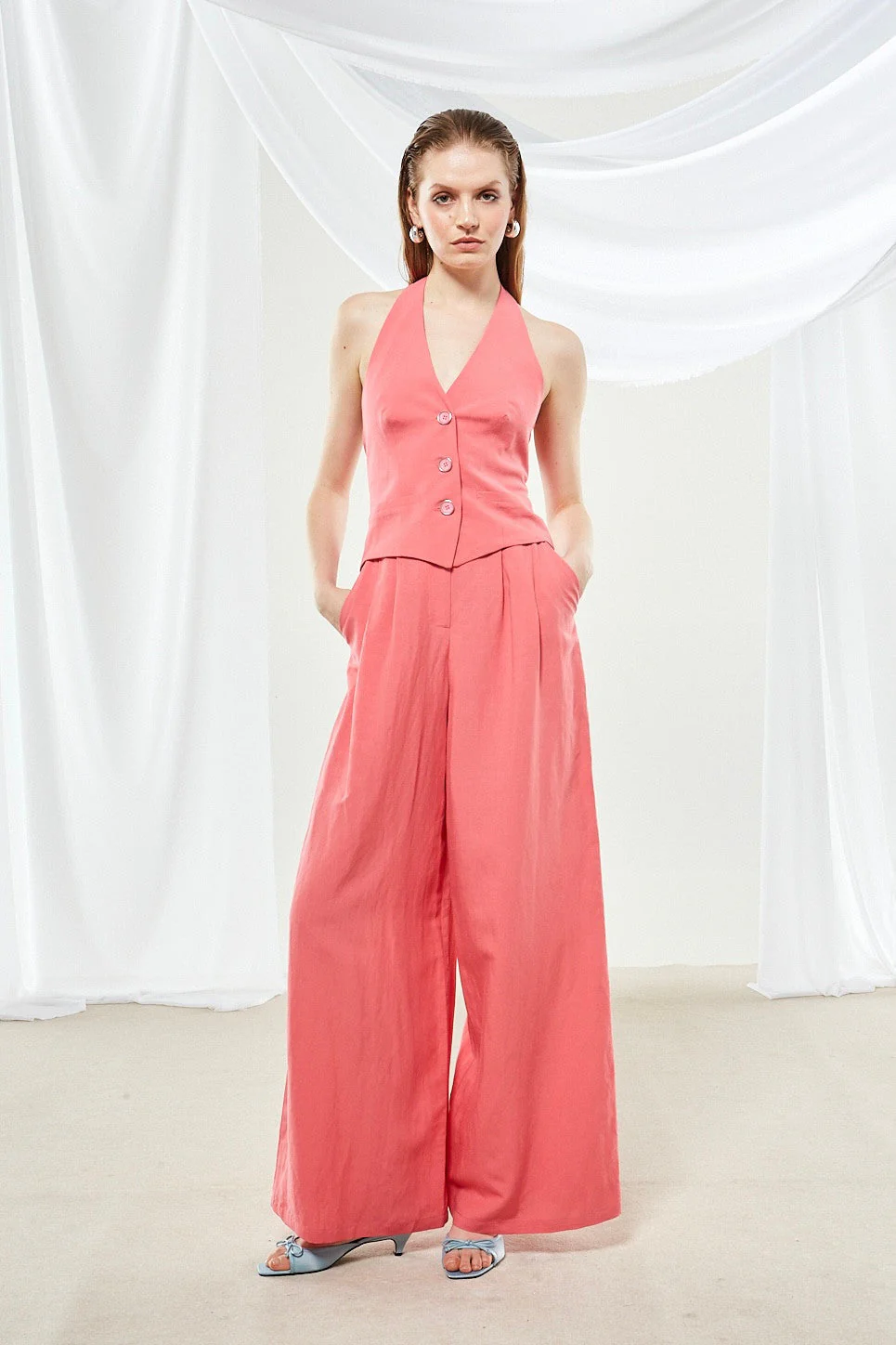 Senna coral pink wide pants